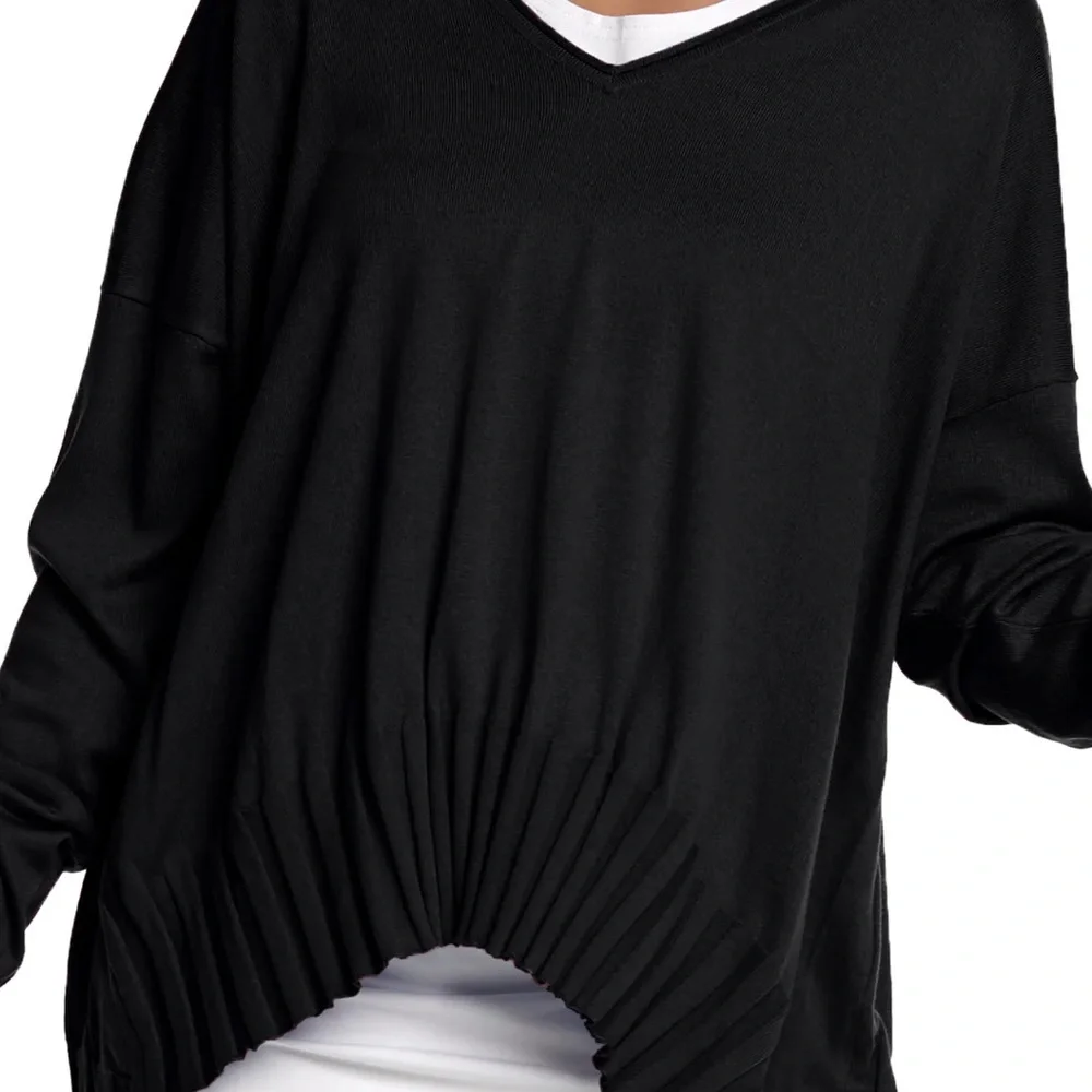 Planet by Lauren G V-Neck Ribbed Asymmetrical Sweater Blue OSFM